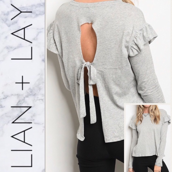 Gray Ruffle Sleeves Top - Picture 3 of 3